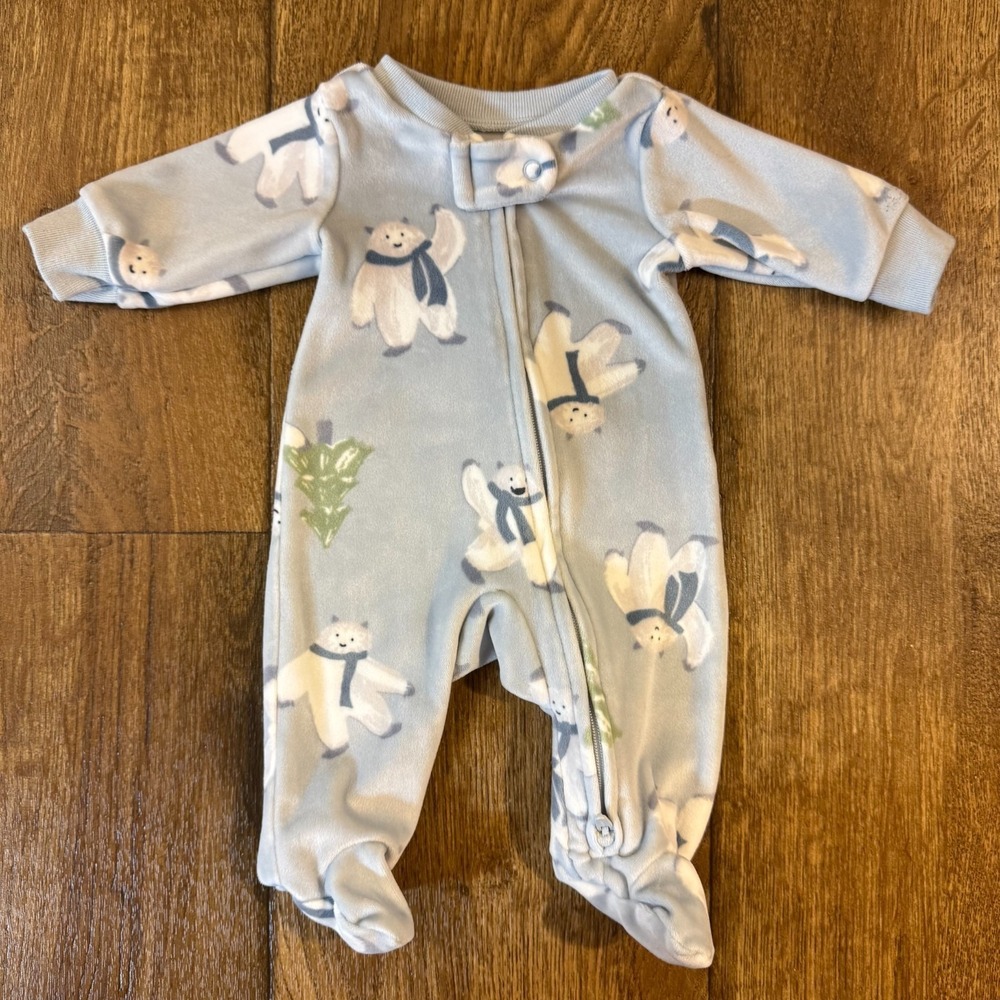 Carters Preemie Baby Boy Sleeper Sleep N Play‎ Zippered Outfit Blue Yeti Trees